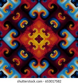 Seamless background pattern. Decorative symmetric mosaic art pattern.