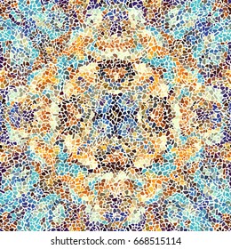 Seamless background pattern. Decorative symmetric mosaic art pattern on white background.