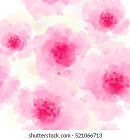 Seamless background pattern of delicate pink Sakura blossom or Japanese flowering cherry symbolic of Spring in a random arrangement on a white background. Watercolor imitation. svg