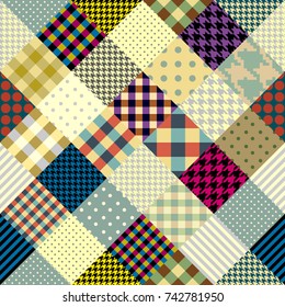 Seamless background pattern. Diagonal plaid tartan pattern of a patchwork pattern.