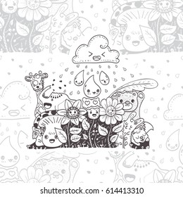 Seamless background. Pattern with  doodle the flowers with friends hand drawn vector illustration
