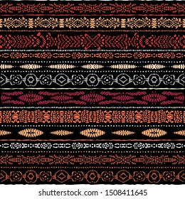 Seamless background pattern. Etnnic tribal pattern on black. Vector image