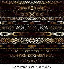 Seamless background pattern. Etnnic tribal pattern on black. Vector image