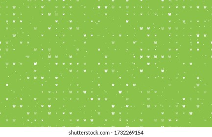 Seamless background pattern of evenly spaced white butterfly symbols of different sizes and opacity. Vector illustration on light green background with stars