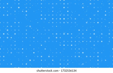 Seamless background pattern of evenly spaced white wheel symbols of different sizes and opacity. Vector illustration on blue background with stars