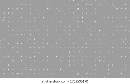 Seamless background pattern of evenly spaced white star symbols of different sizes and opacity. Vector illustration on grey background with stars