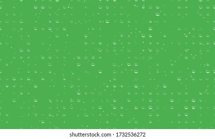 Seamless background pattern of evenly spaced white monoblock symbols of different sizes and opacity. Vector illustration on green background with stars