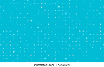 Seamless background pattern of evenly spaced white radiation symbols of different sizes and opacity. Vector illustration on cyan background with stars