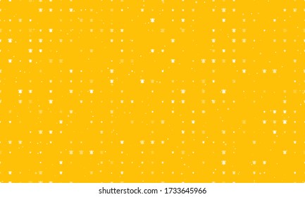 Seamless background pattern of evenly spaced white bell symbols of different sizes and opacity. Vector illustration on amber background with stars
