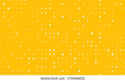 Seamless background pattern of evenly spaced white circles of different sizes and opacity. Vector illustration on amber background with stars