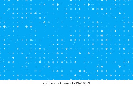 Seamless background pattern of evenly spaced white car wheel symbols of different sizes and opacity. Vector illustration on light blue background with stars