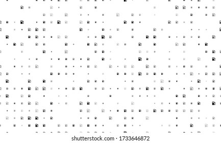 Seamless background pattern of evenly spaced black gas station symbols of different sizes and opacity. Vector illustration on white background