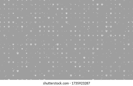 Seamless background pattern of evenly spaced white radiation symbols of different sizes and opacity. Vector illustration on grey background with stars