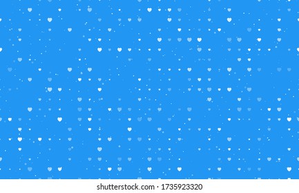 Seamless background pattern of evenly spaced white hearts of different sizes and opacity. Vector illustration on blue background with stars