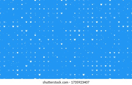 Seamless background pattern of evenly spaced white butterfly symbols of different sizes and opacity. Vector illustration on blue background with stars