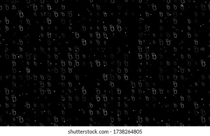Seamless background pattern of evenly spaced white stethoscope symbols of different sizes and opacity. Vector illustration on black background with stars