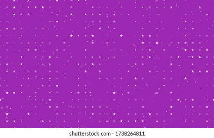 Seamless background pattern of evenly spaced white star symbols of different sizes and opacity. Vector illustration on purple background with stars