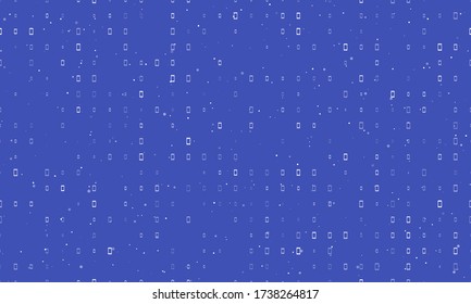 Seamless background pattern of evenly spaced white smartphone symbols of different sizes and opacity. Vector illustration on indigo background with stars