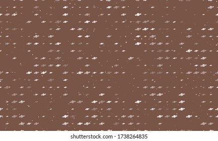 Seamless background pattern of evenly spaced white saturn symbols of different sizes and opacity. Vector illustration on brown background with stars