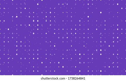 Seamless background pattern of evenly spaced white diamonds of different sizes and opacity. Vector illustration on deep purple background with stars
