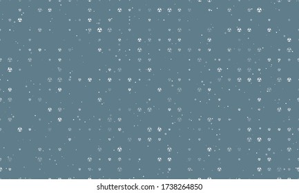 Seamless background pattern of evenly spaced white radiation symbols of different sizes and opacity. Vector illustration on blue grey background with stars