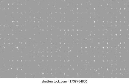 Seamless background pattern of evenly spaced white wineglass symbols of different sizes and opacity. Vector illustration on grey background with stars