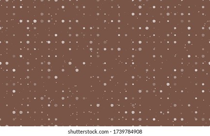 Seamless background pattern of evenly spaced white roses of different sizes and opacity. Vector illustration on brown background with stars