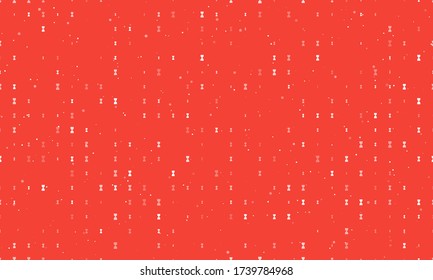 Seamless background pattern of evenly spaced white hourglass symbols of different sizes and opacity. Vector illustration on red background with stars