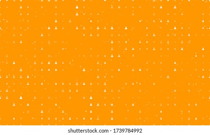 Seamless background pattern of evenly spaced white flared dress symbols of different sizes and opacity. Vector illustration on orange background with stars