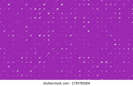 Seamless background pattern of evenly spaced white cupid arrow symbols of different sizes and opacity. Vector illustration on purple background with stars