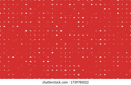 Seamless background pattern of evenly spaced white cloud symbols of different sizes and opacity. Vector illustration on red background with stars