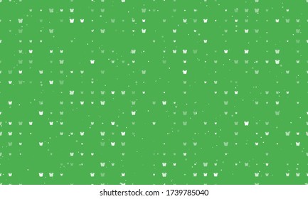 Seamless background pattern of evenly spaced white butterfly symbols of different sizes and opacity. Vector illustration on green background with stars