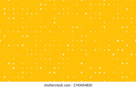 Seamless background pattern of evenly spaced white alarm clock symbols of different sizes and opacity. Vector illustration on amber background with stars
