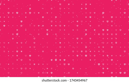 Seamless background pattern of evenly spaced white radiation symbols of different sizes and opacity. Vector illustration on pink background with stars