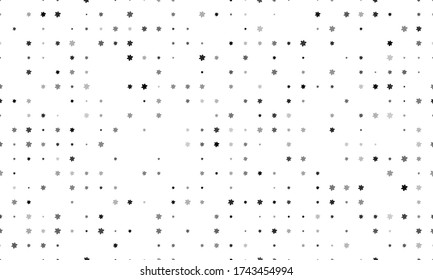 Seamless background pattern of evenly spaced black narcissus flowers of different sizes and opacity. Vector illustration on white background