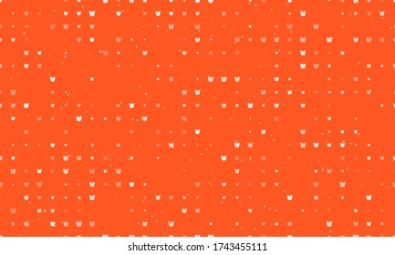 Seamless background pattern of evenly spaced white butterfly symbols of different sizes and opacity. Vector illustration on deep orange background with stars