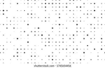 Seamless background pattern of evenly spaced black roses of different sizes and opacity. Vector illustration on white background
