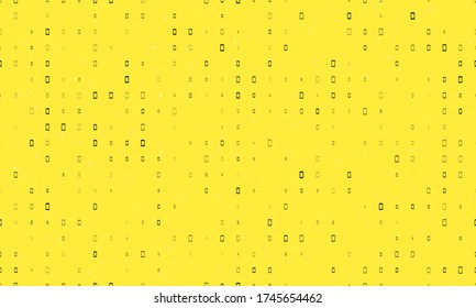 Seamless background pattern of evenly spaced black smartphone symbols of different sizes and opacity. Vector illustration on yellow background with stars