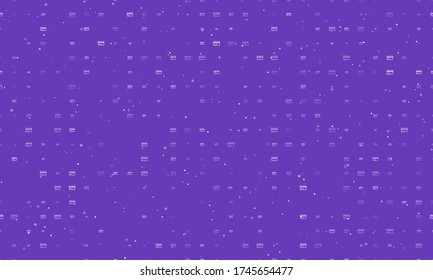 Seamless background pattern of evenly spaced white credit card symbols of different sizes and opacity. Vector illustration on deep purple background with stars