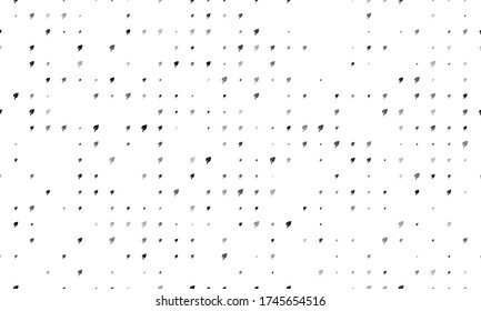 Seamless background pattern of evenly spaced black leaf symbols of different sizes and opacity. Vector illustration on white background