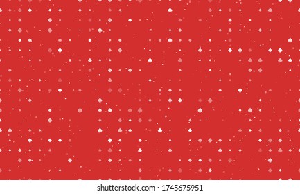 Seamless background pattern of evenly spaced white spades of different sizes and opacity. Vector illustration on red background with stars
