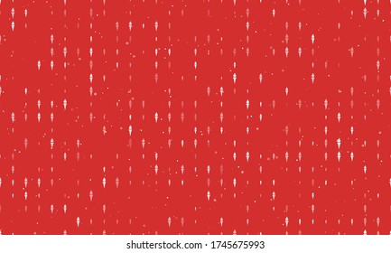 Seamless background pattern of evenly spaced white torch symbols of different sizes and opacity. Vector illustration on red background with stars