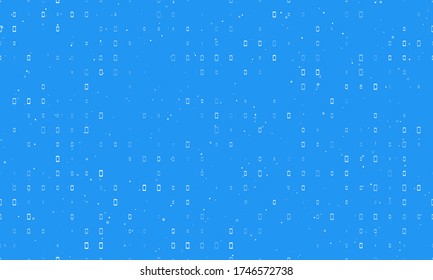Seamless background pattern of evenly spaced white smartphone symbols of different sizes and opacity. Vector illustration on blue background with stars