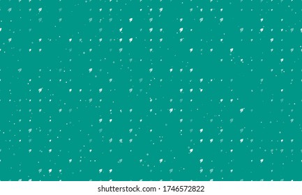 Seamless background pattern of evenly spaced white leaf symbols of different sizes and opacity. Vector illustration on teal background with stars