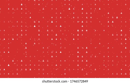 Seamless background pattern of evenly spaced white flared dress symbols of different sizes and opacity. Vector illustration on red background with stars