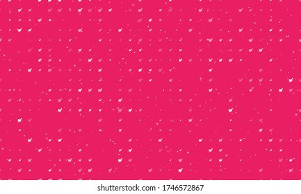 Seamless background pattern of evenly spaced white cupid arrow symbols of different sizes and opacity. Vector illustration on pink background with stars