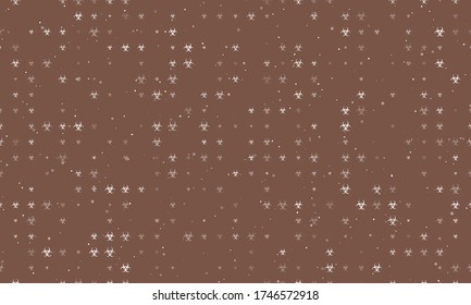 Seamless background pattern of evenly spaced white biohazard symbols of different sizes and opacity. Vector illustration on brown background with stars