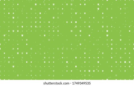 Seamless background pattern of evenly spaced white alarm clock symbols of different sizes and opacity. Vector illustration on light green background with stars