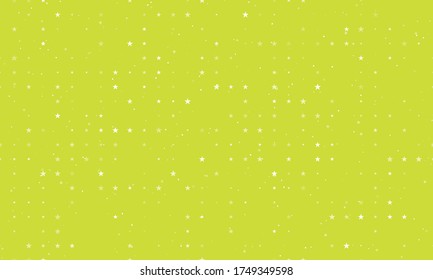 Seamless background pattern of evenly spaced white star symbols of different sizes and opacity. Vector illustration on lime background with stars