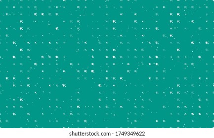 Seamless background pattern of evenly spaced white ball bounces off the shield symbols of different sizes and opacity. Vector illustration on teal background with stars